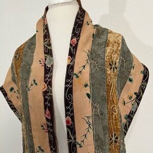 Scarf Silk Embroidery One Of A Kind Unique Boho Indie Artisan Sublime 72"L x12"W